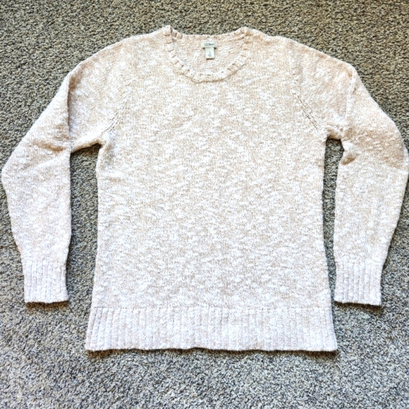 L.L. Bean Cotton Crew Oatmeal Color Knit Sweater - Picture 1 of 9